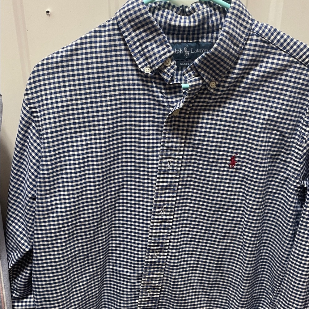 Ralph Lauren Men's Navy and White Gingham Shirt